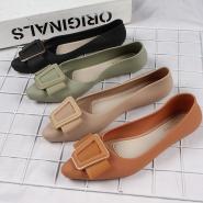 Pointed solid color square buckle sandals for women
